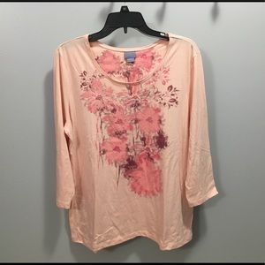 Peach with pink floral Laura Scott shirt  XL